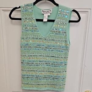 Joseph, Aqua, Sequin, Embellished, Tank Top, Summer, Mermaid, Stretch, Party